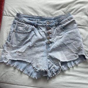 Light Blue Distressed Denim Shorts